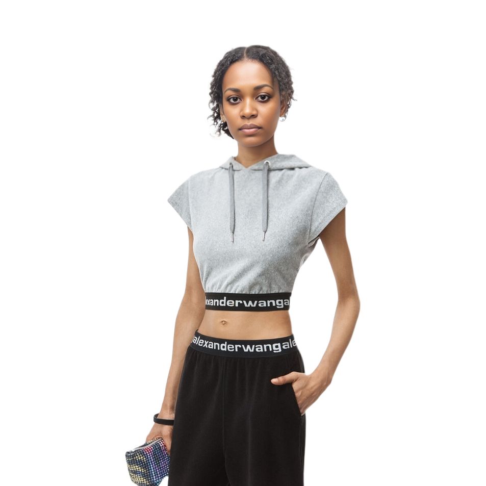 Lookbook (W) 亞歷山大王 FW21 灰色燈芯絨短袖連帽衫 4CC1201106-030