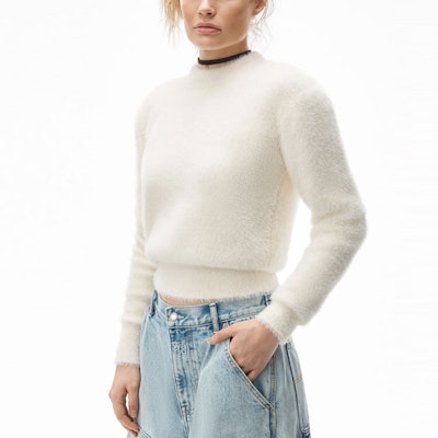 (W) アレキサンダーワン FW21 ホワイト スリムフィット クルーネック プルオーバー セーター 4KC4211036-106 Details for (W) アレキサンダーワン FW21 ホワイト スリムフィット クルーネック プルオーバー セーター 4KC4211036-106