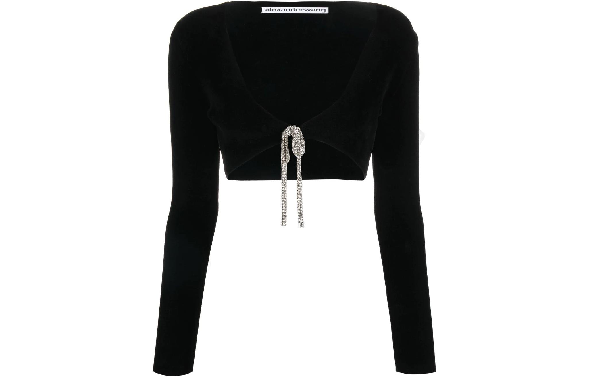 (Women) Alexander Wang FW22  Black Crystal Embellished Knitted Cropped Cardigan. 1KC1233033-001
