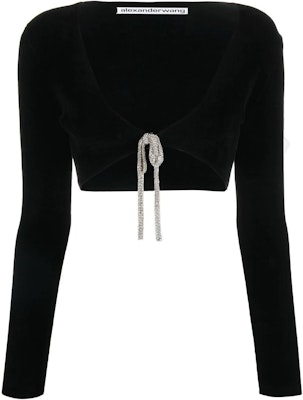 (W) 알렉산더 왕 FW22 블랙 크리스탈 장식 니트 크롭 가디건. 1KC1233033-001 Buy (W) 알렉산더 왕 FW22 블랙 크리스탈 장식 니트 크롭 가디건. 1KC1233033-001