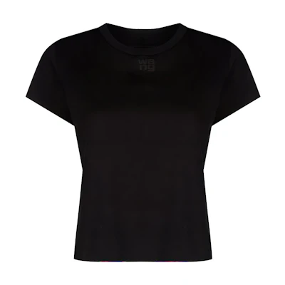 (Women) Alexander Wang FW22 Black Logo Embroidered Crewneck Regular T-Shirt. 4CC3221358-001