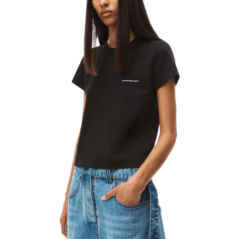 Shop (W) Alexander Wang FW22 Kaos Hitam Logo Print Crewneck. 1CC2221634-001