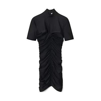 (Women) Alexander Wang FW22 Black Ruched Fitted Casual Crewneck Short Sleeve Dress 4CC3226193-001