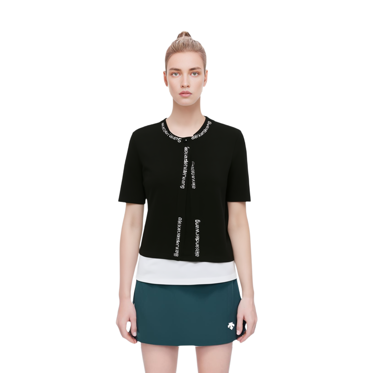 Details for (W) アレキサンダー ワン FW22 ジャカード ロゴ ニット クロップ カーディガン. 4KC3223018-001