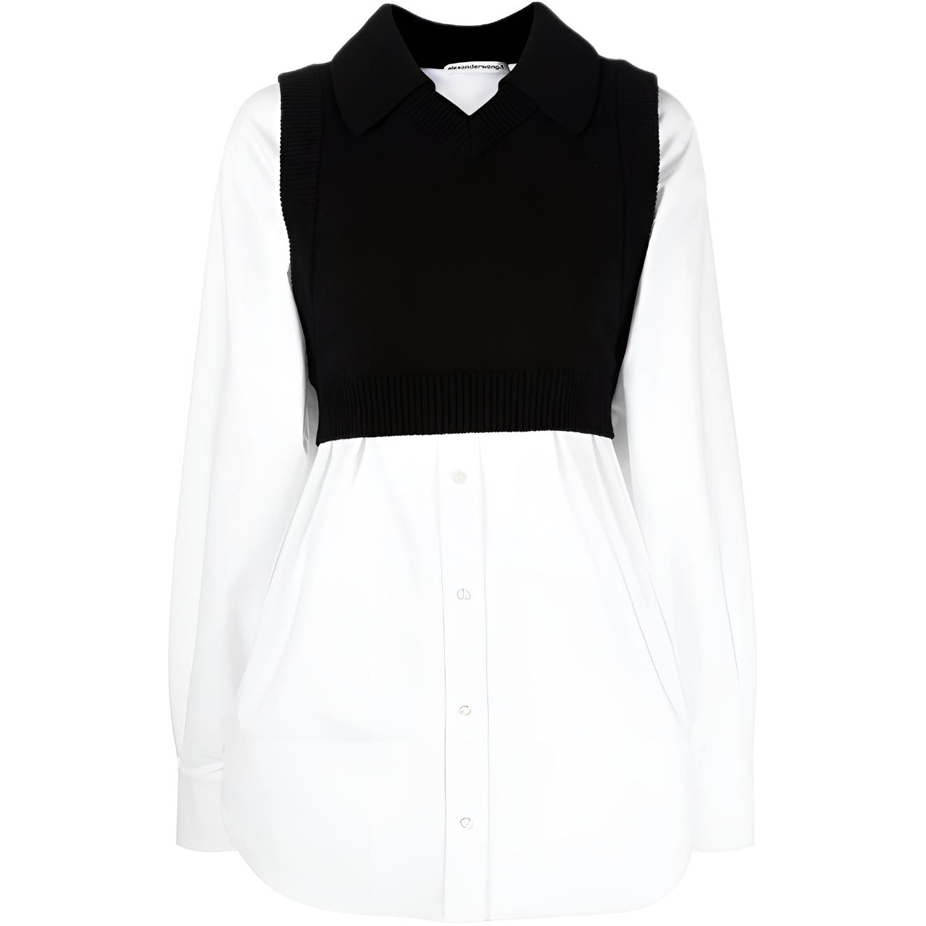(Women) Alexander Wang FW22  Layered Colorblock Sweater Shirt White 4KC3221006-951