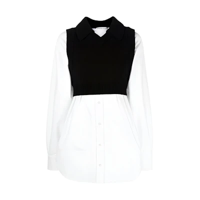(Women) Alexander Wang FW22 Layered Colorblock Sweater Shirt White 4KC3221006-951