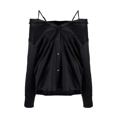 (Women) Alexander Wang FW22 Off-Shoulder Long Sleeve Blouse Black 4WC1231383-001