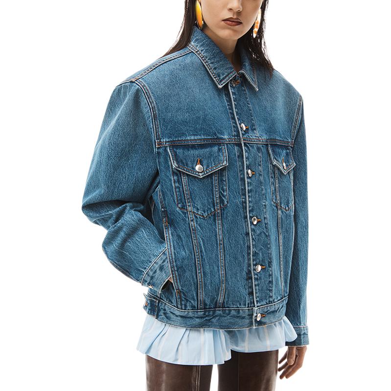 Shop (W) Alexander Wang FW22 Chaqueta Vaquera Azul de Color Sólido Denim 1WC4222301-473