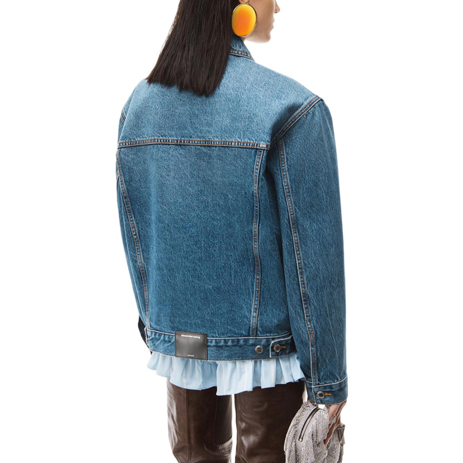 Purchase (W) Alexander Wang FW22 Chaqueta Vaquera Azul de Color Sólido Denim 1WC4222301-473