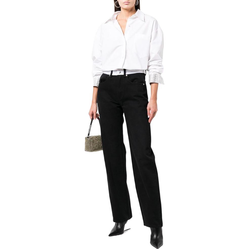 Lookbook (Women) Alexander Wang FW22  Solid White Button-Up Long Sleeve Shirt. 1WC1231778-100