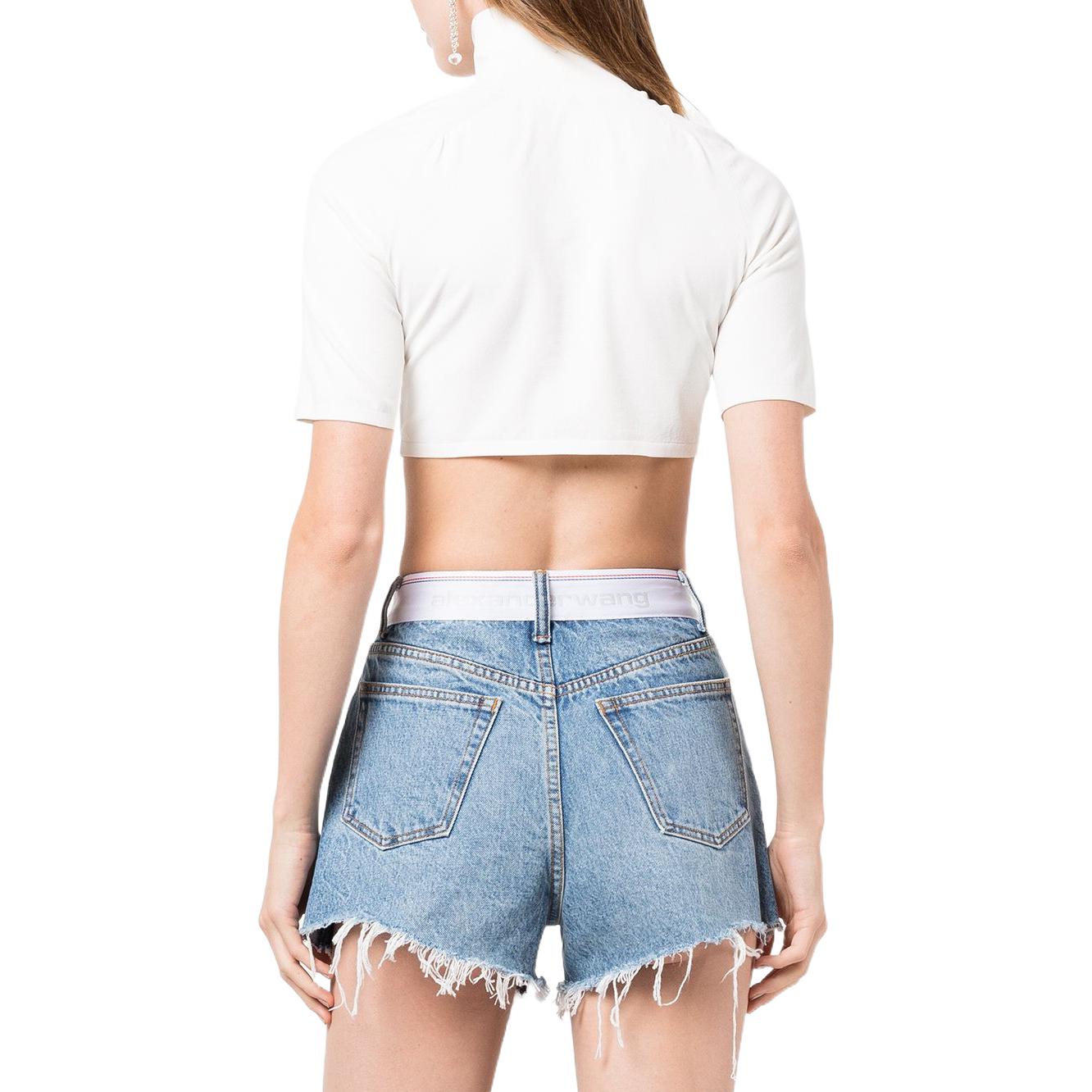 Shop (Women) Alexander Wang FW22  White Cropped Turtleneck Short Sleeve Tee 4KC1231034-104