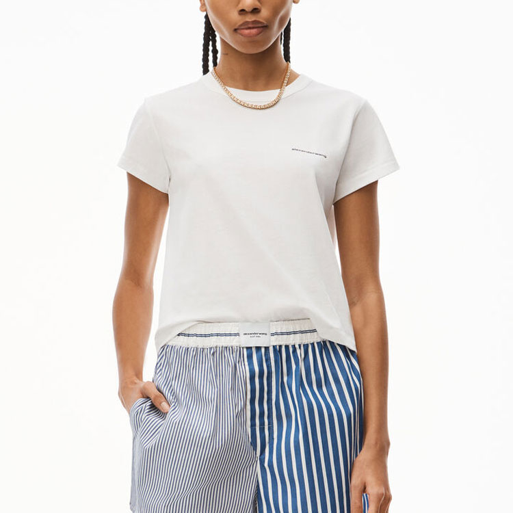 Purchase (W) Alexander Wang FW22 Camiseta Blanca Estampado Letras Cuello Redondo 1CC2221634-100