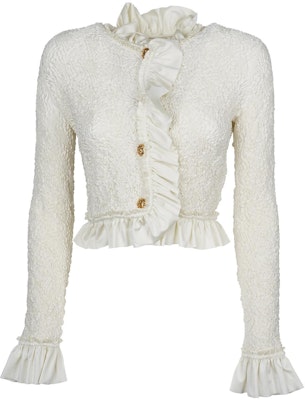 (Women) Alexander Wang FW22 White Ruched Ruffle Cropped Slim Jacket Long Sleeve 1CC32-2237-2120 Buy (Women) Alexander Wang FW22 White Ruched Ruffle Cropped Slim Jacket Long Sleeve 1CC32-2237-2120