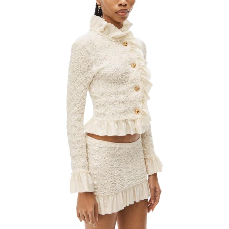 Purchase (Women) Alexander Wang FW22  White Ruched Ruffle Cropped Slim Jacket Long Sleeve 1CC32-2237-2120