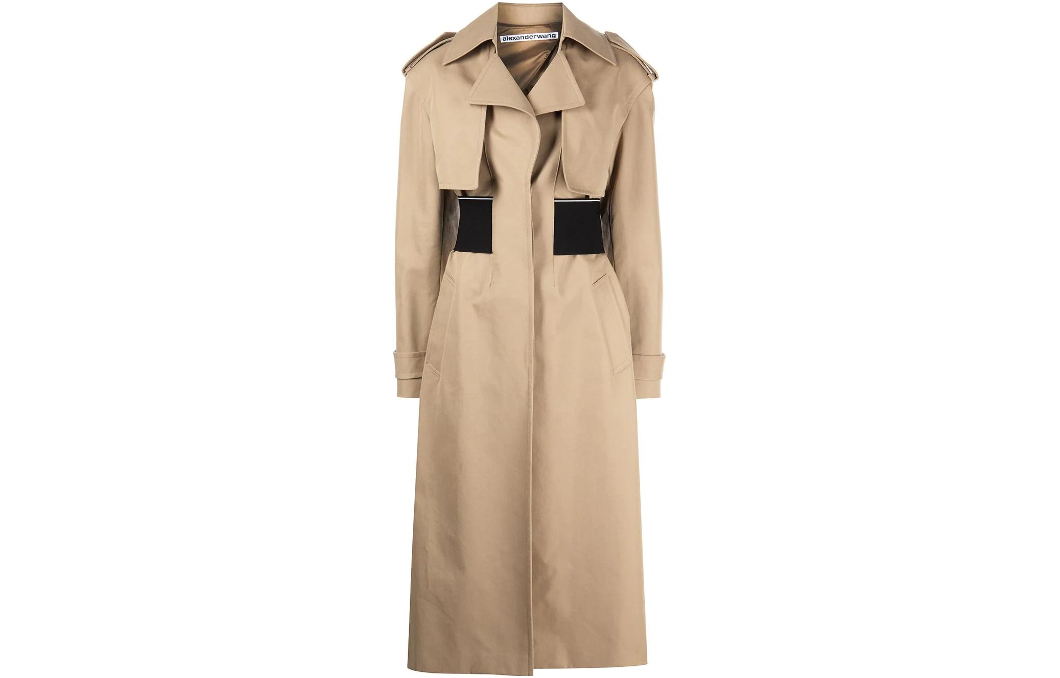 (Women) Alexander Wang FW22 Belted Trench Coat Khaki Medium Length 1WC1233221-282