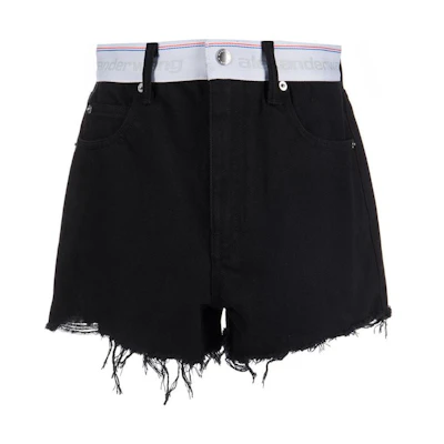 (Women) Alexander Wang FW22 Bite Contrast Waist Denim Shorts Women’s Black Casual Shorts 4DC1234390-011