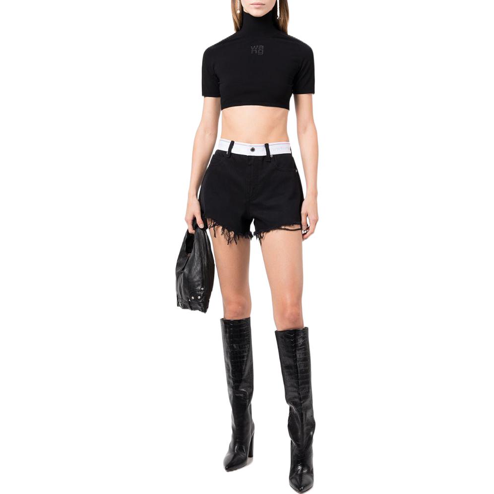 Lookbook (Women) Alexander Wang FW22 Bite Contrast Waist Denim Shorts Women’s Black Casual Shorts 4DC1234390-011