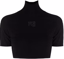 (Women) Alexander Wang FW22 Black Logo Embossed Cropped Turtleneck Short Sleeve Sweater Women 4KC1231034-001 (Women) Alexander Wang FW22 Black Logo Embossed Cropped Turtleneck Short Sleeve Sweater Women 4KC1231034-001