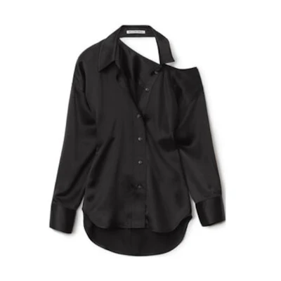 (Women) Alexander Wang FW22 Black Off-Shoulder Long Sleeve Shirt for Women. 4WC4221363-001