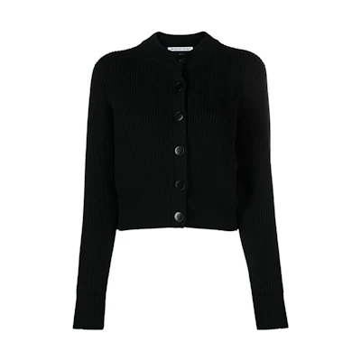 (Women) Alexander Wang FW22 Black Single-Breasted Knit Cardigan Sweater 4KC4223022001001