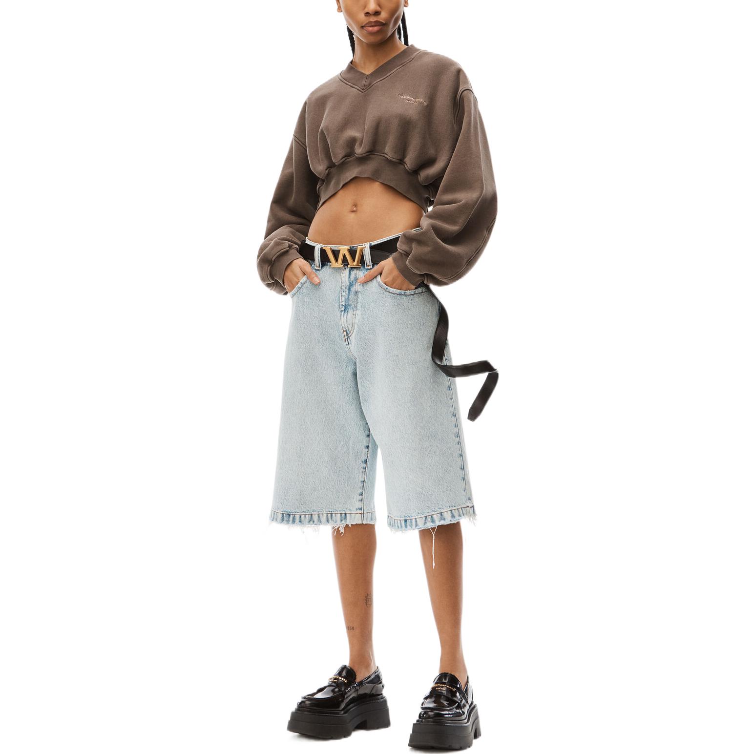 Lookbook (W) Alexander Wang FW22 Coklat Sweatshirt Pendek V-Leher Logo Sulaman 1CC4211507-205