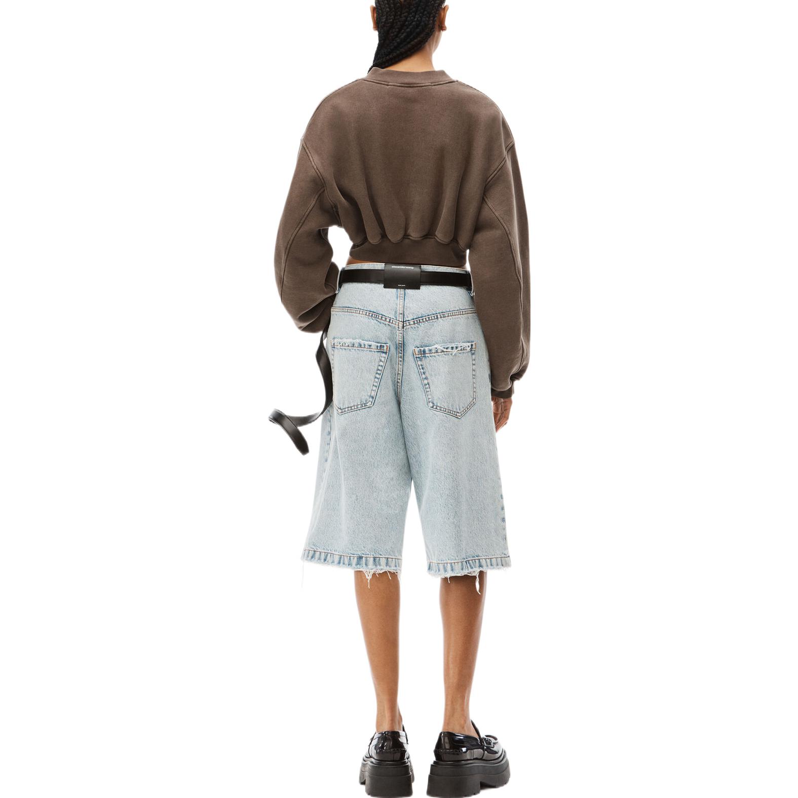 Shop (W) Alexander Wang FW22 Coklat Sweatshirt Pendek V-Leher Logo Sulaman 1CC4211507-205