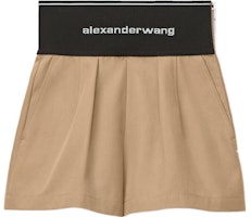 (Women) Alexander Wang FW22 Contrast Waist Logo Jacquard High-Waist Shorts Women Brown 1WC1224450-282 (Women) Alexander Wang FW22 Contrast Waist Logo Jacquard High-Waist Shorts Women Brown 1WC1224450-282