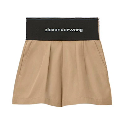(Women) Alexander Wang FW22 Contrast Waist Logo Jacquard High-Waist Shorts Women Brown 1WC1224450-282