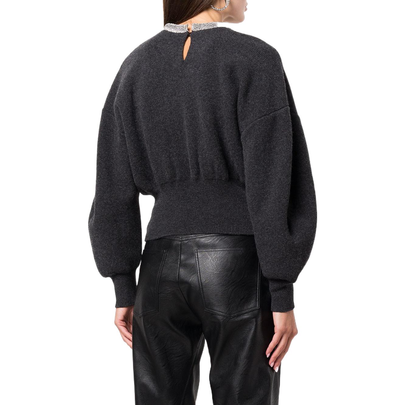 Lookbook (Women) Alexander Wang FW22 Crystal Neck Pullover Crewneck Puff Sleeve Sweater  Dark Gray 1KC4211053-010