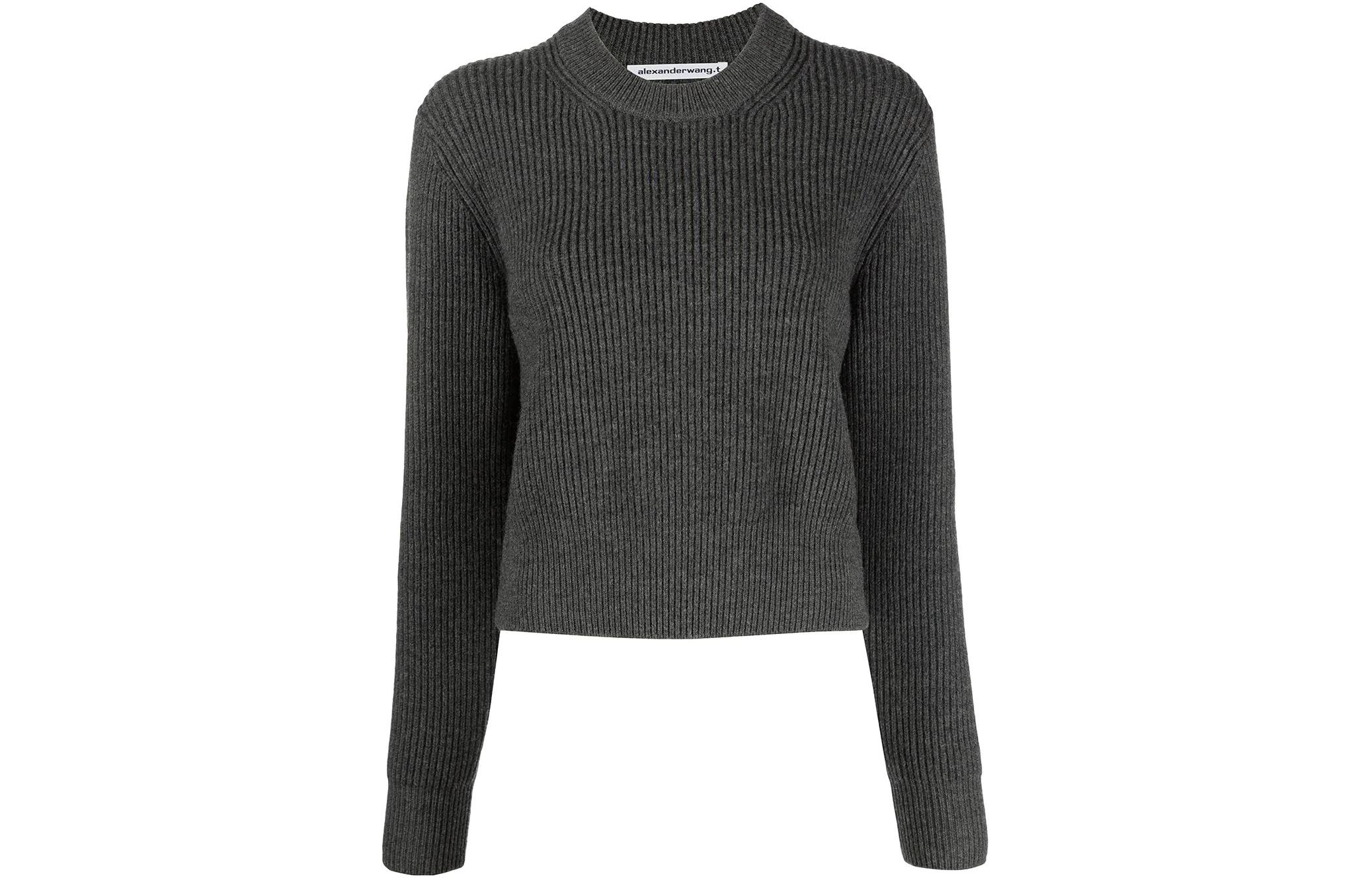 (Women) Alexander Wang FW22 Grey Ribbed Knit Wool Pullover Sweater 4KC3221026-021