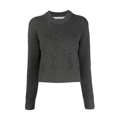 (Women) Alexander Wang FW22 Grey Ribbed Knit Wool Pullover Sweater 4KC3221026-021