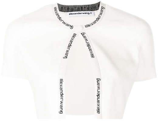 (Women) Alexander Wang FW22 Jacquard Logo Knit Cardigan Short Sleeve White 4KC3223018-104 Buy (Women) Alexander Wang FW22 Jacquard Logo Knit Cardigan Short Sleeve White 4KC3223018-104