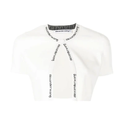 (Women) Alexander Wang FW22 Jacquard Logo Knit Cardigan Short Sleeve White 4KC3223018-104