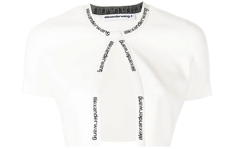 Order (Women) Alexander Wang FW22 Jacquard Logo Knit Cardigan Short Sleeve  White 4KC3223018-104