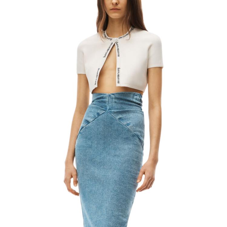 Shop (Women) Alexander Wang FW22 Jacquard Logo Knit Cardigan Short Sleeve  White 4KC3223018-104