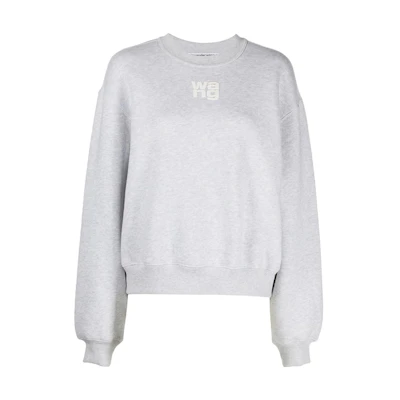 (Women) Alexander Wang FW22 Logo Print Crewneck Long Sleeve Sweatshirt Grey Women’s 4CC3221360-050