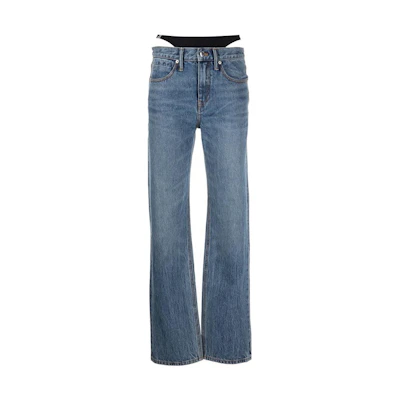 (Women) Alexander Wang FW22 Low-Rise Flared Thong Denim Jeans Blue 4DC1234357-473
