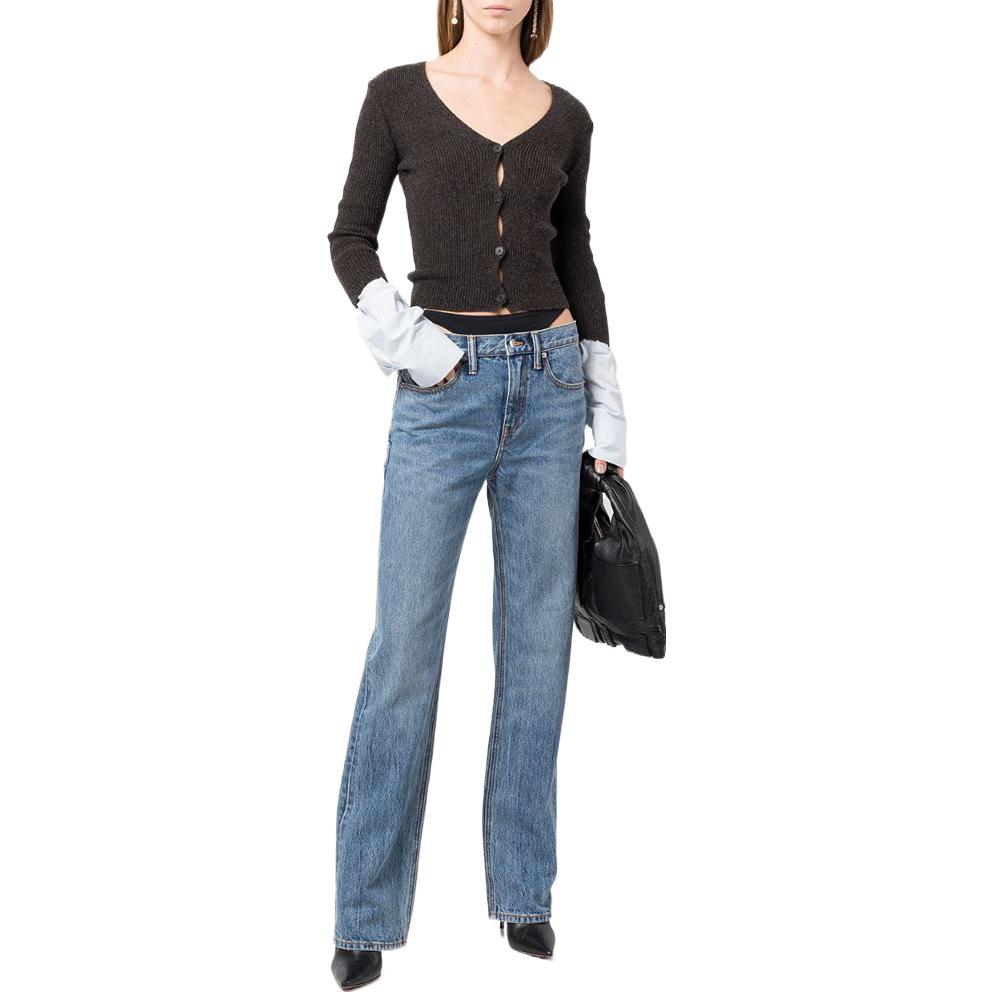 Lookbook (Women) Alexander Wang FW22 Low-Rise Flared Thong Denim Jeans  Blue 4DC1234357-473