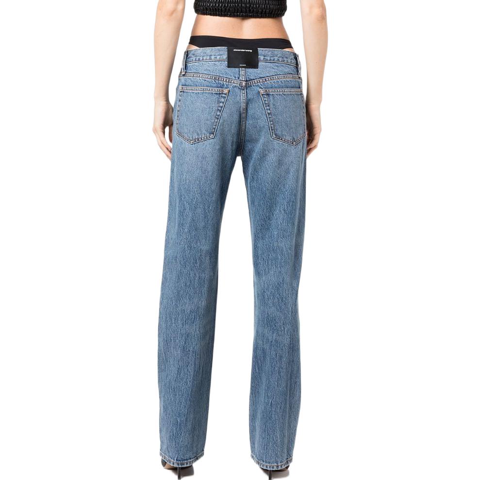 Shop (Women) Alexander Wang FW22 Low-Rise Flared Thong Denim Jeans  Blue 4DC1234357-473