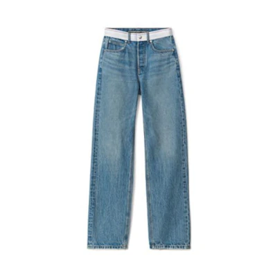 (Women) Alexander Wang FW22 Mid-Rise Flared Logo Zip Jeans Women Blue 4DC4224241486
