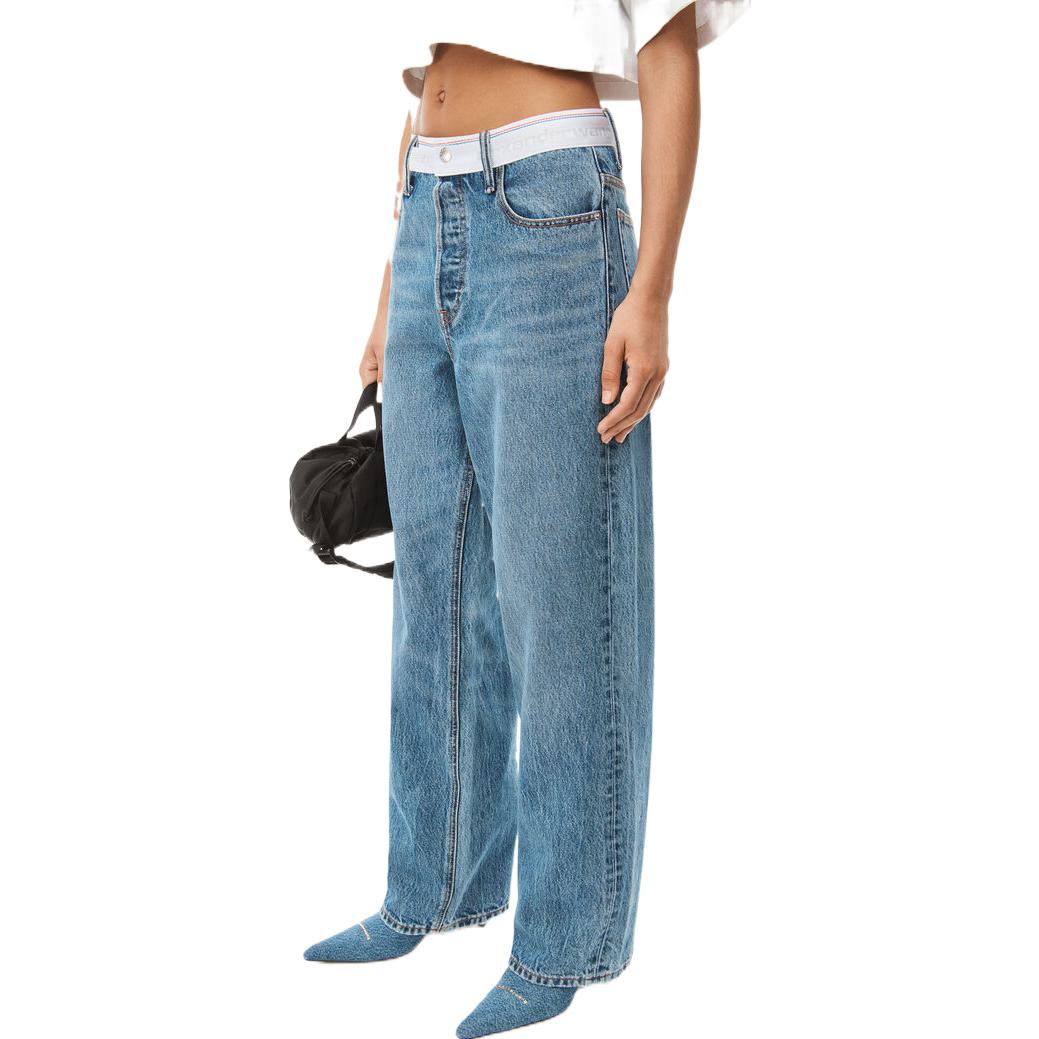 (Women) Alexander Wang FW22 Mid-Rise Flared Logo Zip Jeans Women Blue 4DC4224241486 圖 5