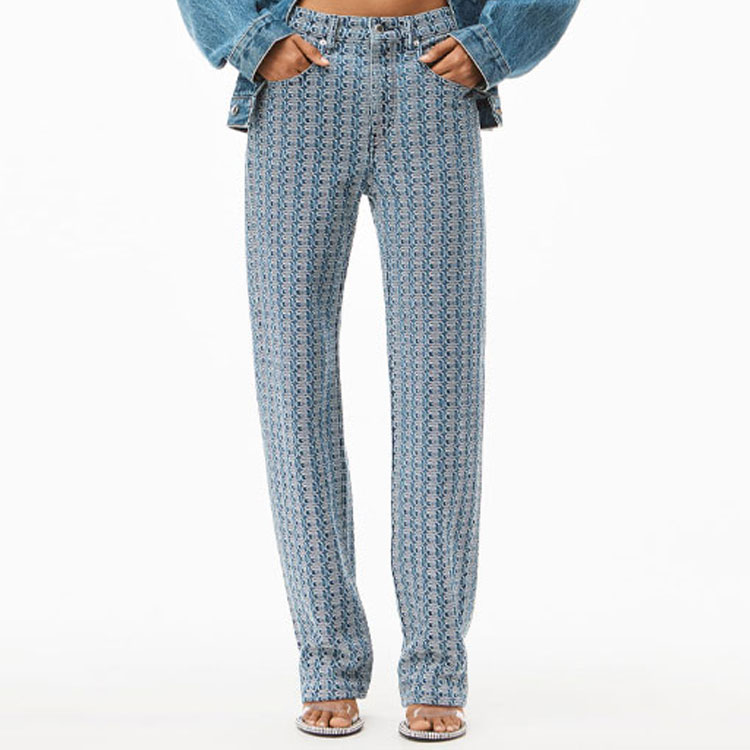 Lookbook (Women) Alexander Wang FW22 Pattern Print Button Straight-Leg Jeans Women Blue 4DC4224264-401