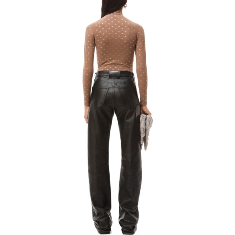 Shop (Women) Alexander Wang FW22 Slim Fit Polka Dot High Neck Long Sleeve Tee Brown . 1KC3221051652