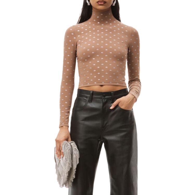 Purchase (Women) Alexander Wang FW22 Slim Fit Polka Dot High Neck Long Sleeve Tee Brown . 1KC3221051652