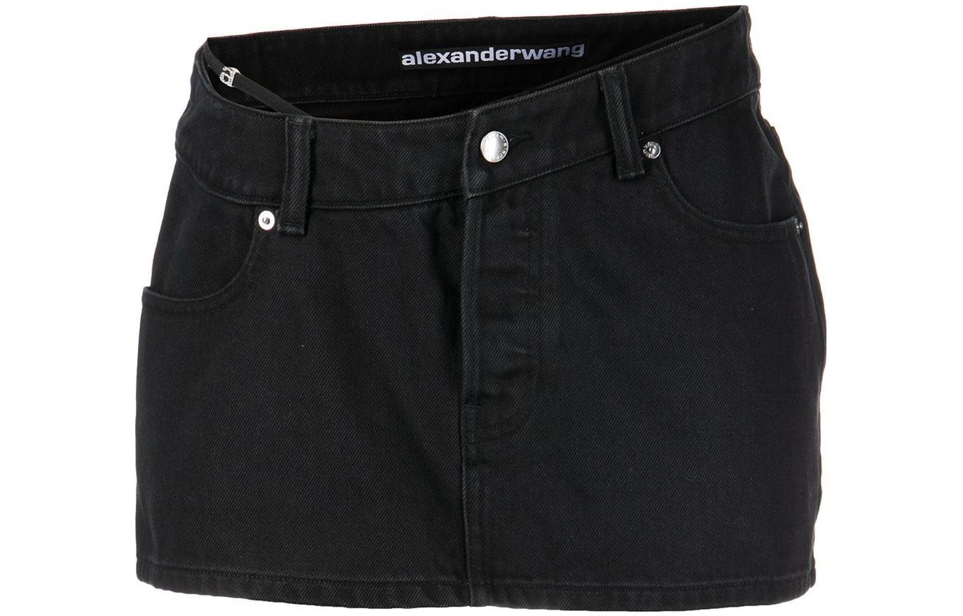 (Women) Alexander Wang FW22 Solid Button Mini Skirt  Black. 4DC4225287011