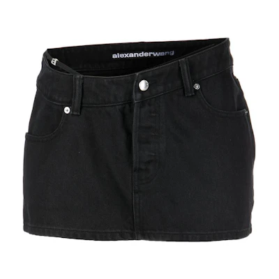 (Women) Alexander Wang FW22 Solid Button Mini Skirt Black. 4DC4225287011