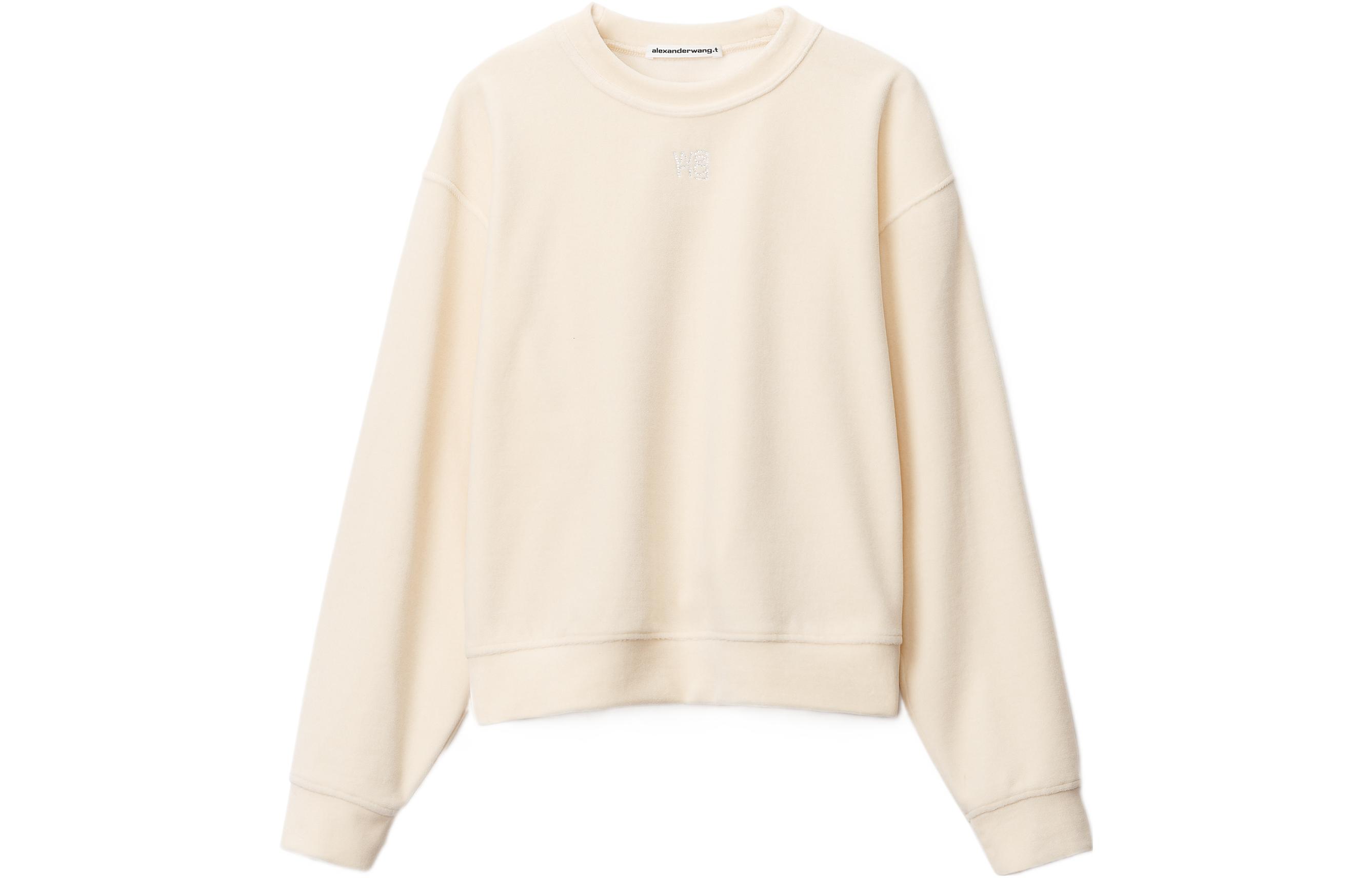 (Women) Alexander Wang FW22 Velvet Rhinestone Crewneck Sweatshirt Beige  Fall. 4CC3211265-120