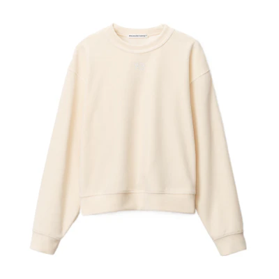 (Women) Alexander Wang FW22 Velvet Rhinestone Crewneck Sweatshirt Beige Fall. 4CC3211265-120