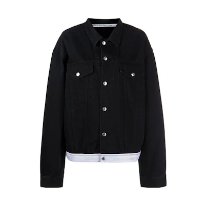 (Women) Alexander Wang FW23 Black Denim Jacket with Logo and Single-Breasted Design. 4DC1232388-011