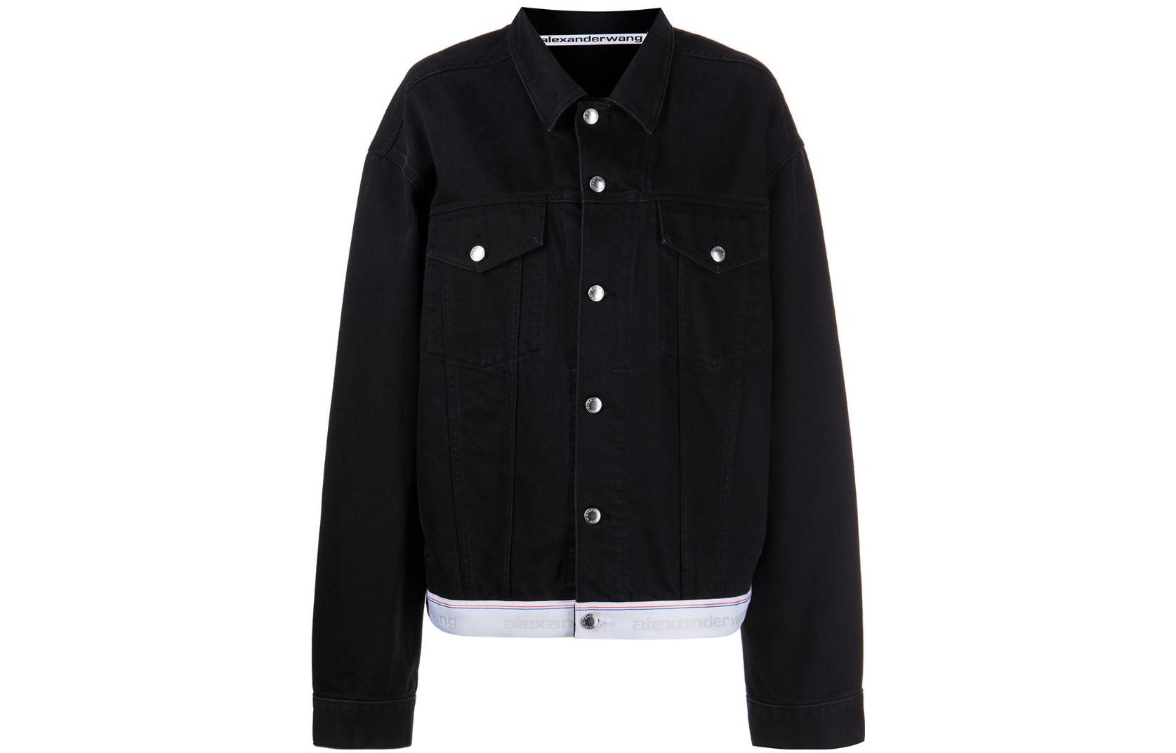 Order (Women) Alexander Wang FW23  Black Denim Jacket with Logo and Single-Breasted Design. 4DC1232388-011